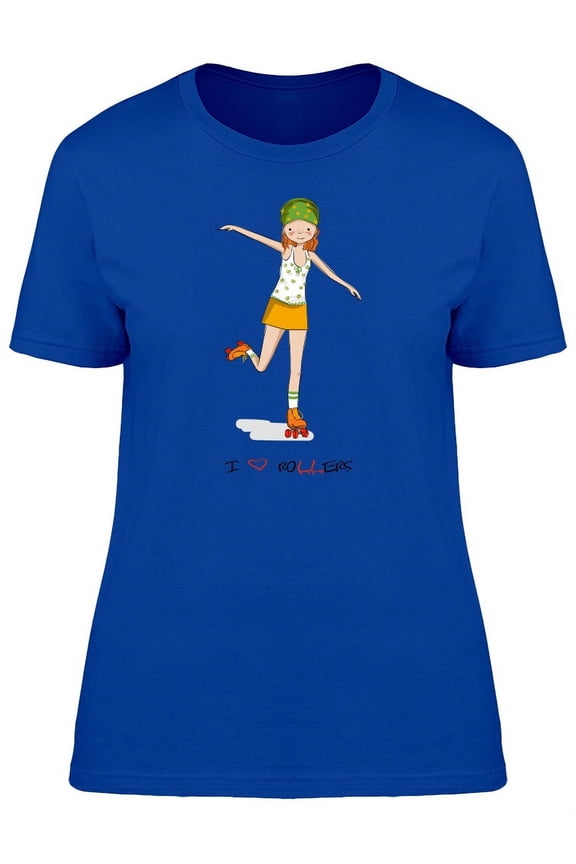 Cute Girl On Roller Skates T-Shirt Women -Image by Shutterstock, Female Medium