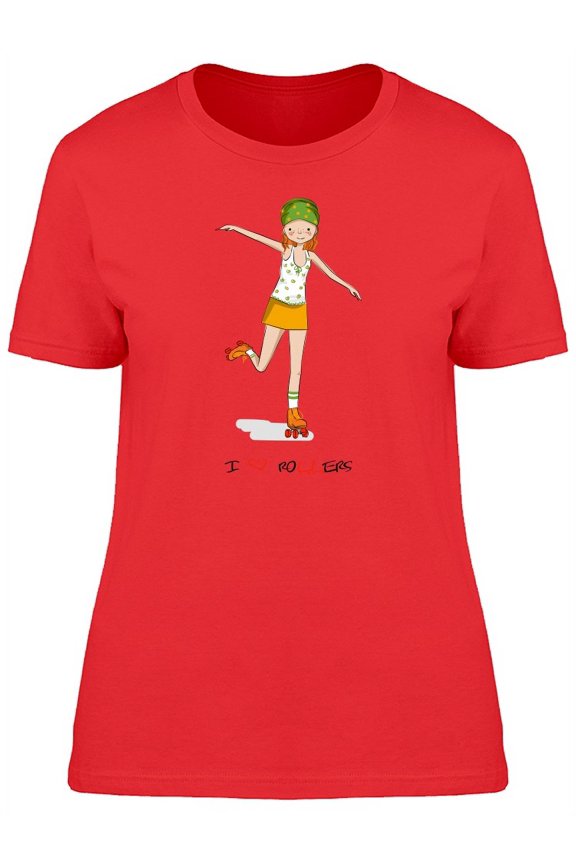 Cute Girl On Roller Skates T-Shirt Women -Image by Shutterstock, Female x-Large
