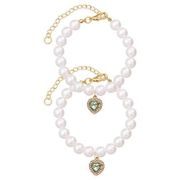 Cute Girl Pearl Collar Collars for Girl s with Small Heart Shape Rhinestone Adjustable Length Collar