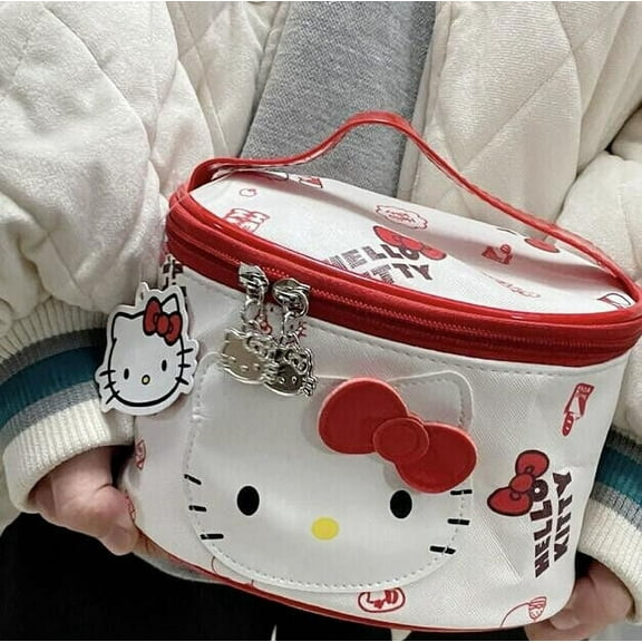 Cute Girl Red Kitty Bow Cosmetic Bag Makeup Case Travel Organizer Handbag NEW