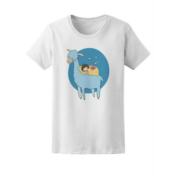 Cute Girl Sleeping In A Llama T-Shirt Women -Image by Shutterstock, Female Large