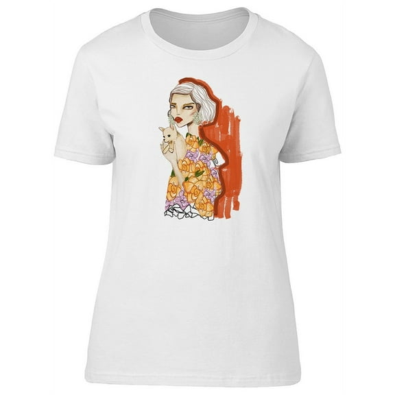Cute Girl With A Chihuahua Dog T-Shirt Women -Image by Shutterstock, Female Medium