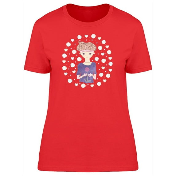 Cute Girl With A Rose T-Shirt Women -Image by Shutterstock, Female XX-Large