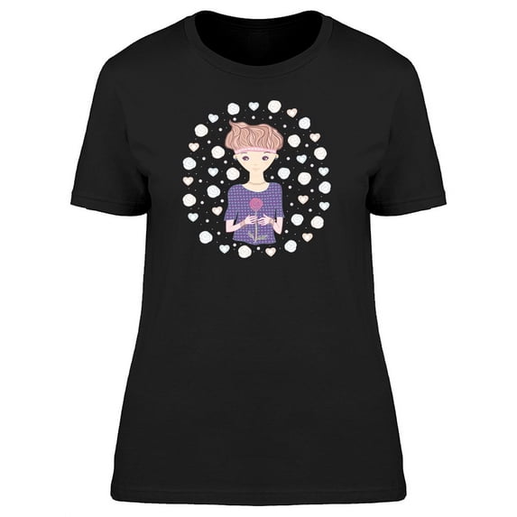 Cute Girl With A Rose T-Shirt Women -Image by Shutterstock, Female x-Large