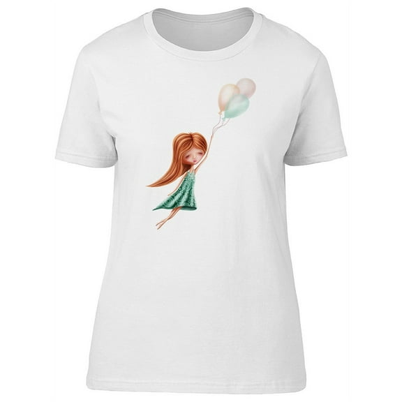 Cute Girl With Balloons Cartoon T-Shirt Women -Image by Shutterstock, Female x-Large