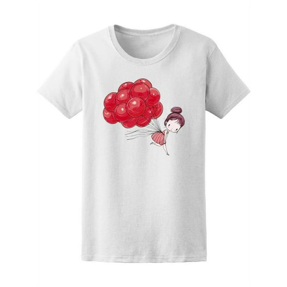 Cute Girl With Balloons T-Shirt Women -Image by Shutterstock, Female Medium