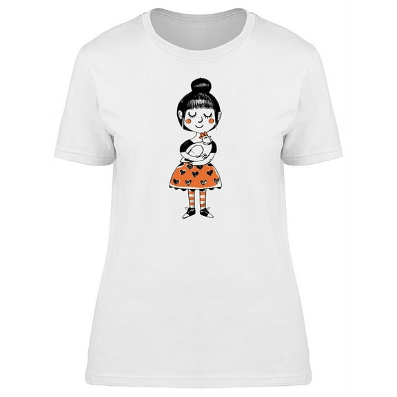 Cute Girl With Chicken Sketch T-Shirt Women -Image by Shutterstock, Female Large
