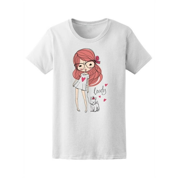 Cute Girl With Dog Lovely T-Shirt Women -Image by Shutterstock, Female Medium