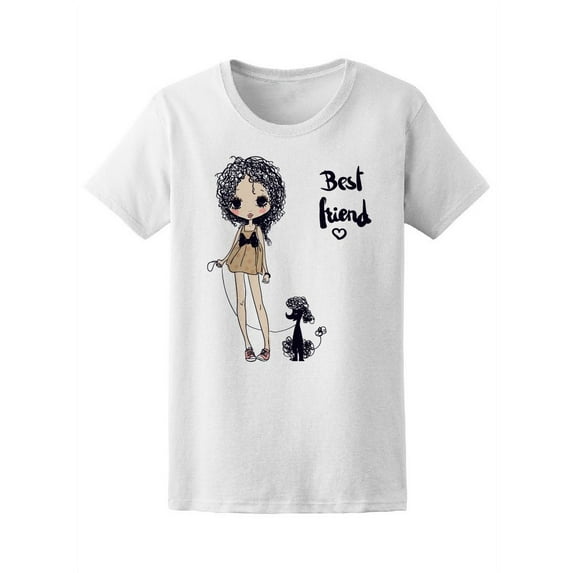 Cute Girl With Dog Poodle T-Shirt Women -Image by Shutterstock, Female Large