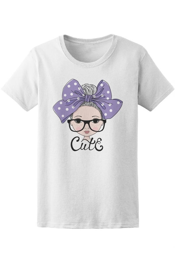 Cute Girl With Glasses Big Bow Tee Women's -Image by Shutterstock