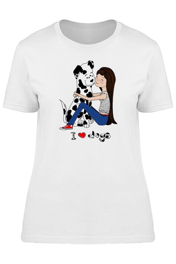 Cute Girl With Her Dalmatian T-Shirt Women -Image by Shutterstock, Female Small