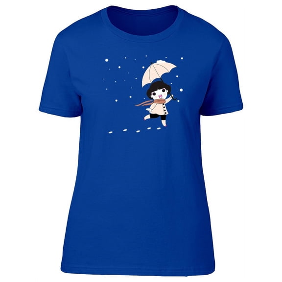 Cute Girl With Umbrella T-Shirt Women -Image by Shutterstock, Female Large