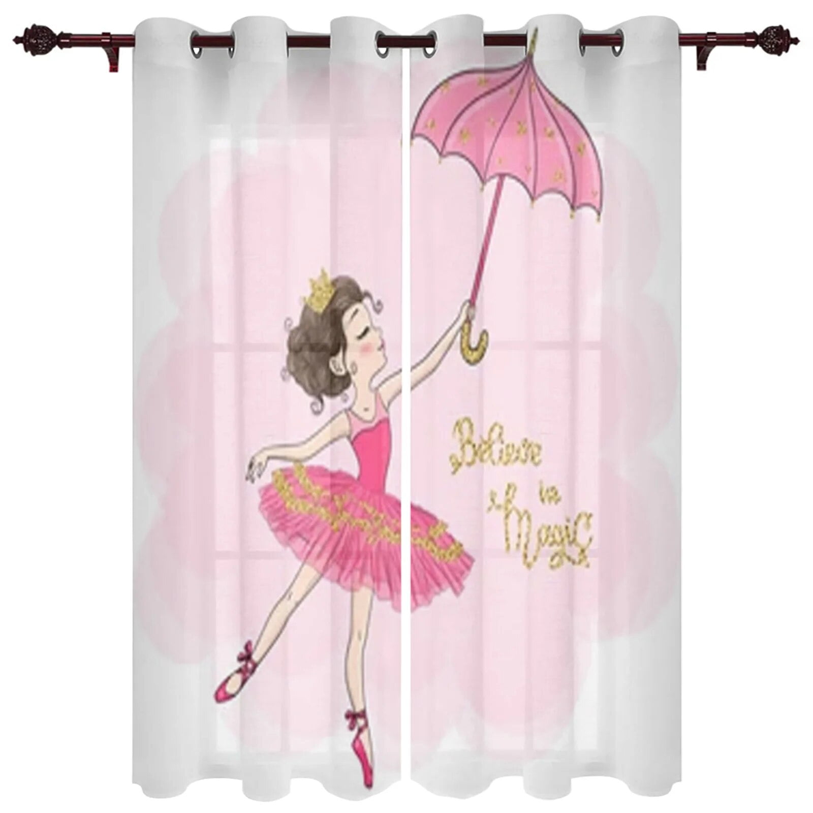 Cute Girl with Ballerina Window Curtain for Kids Room Home Blinds