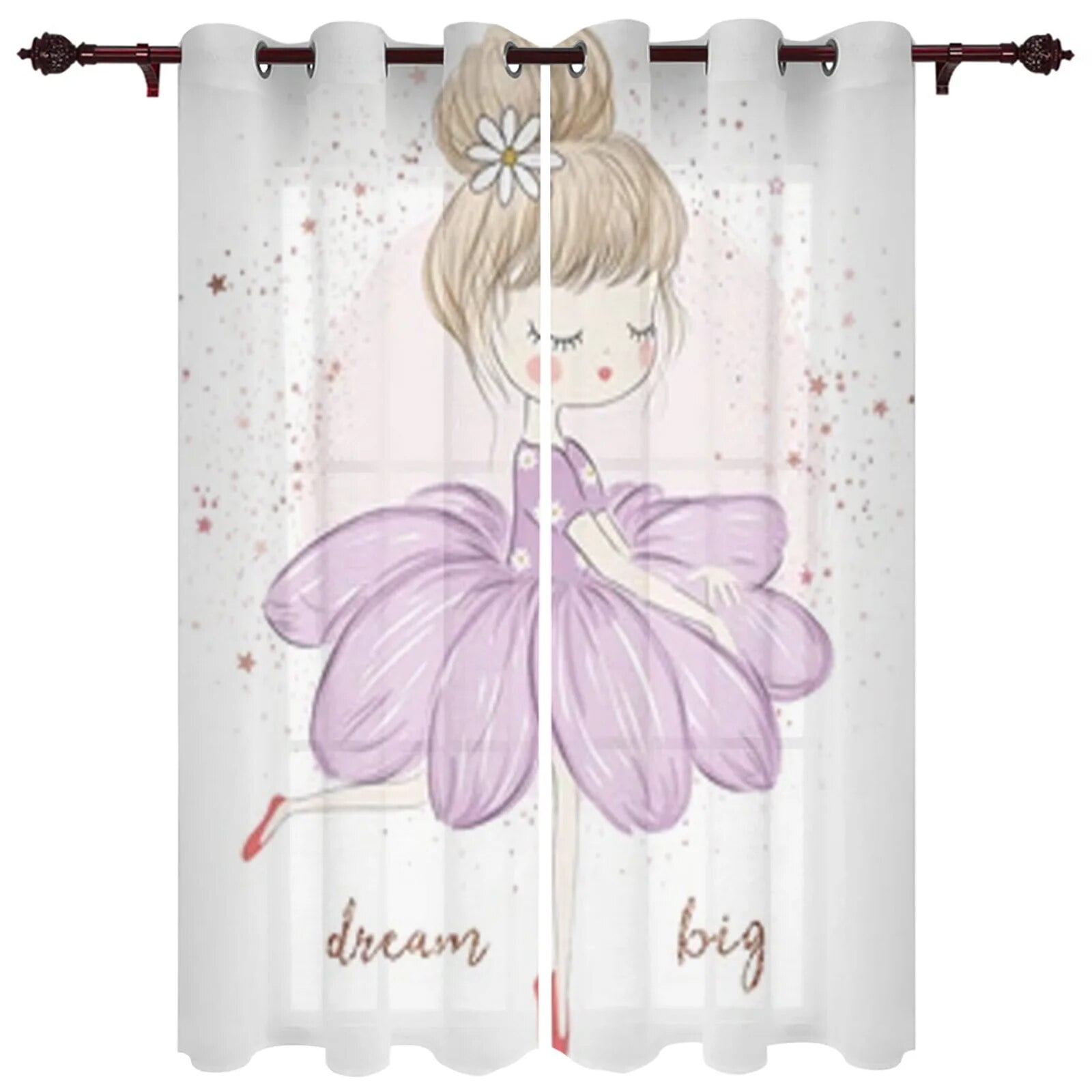 Cute Girl with Ballerina Window Curtain for Kids Room Home Blinds