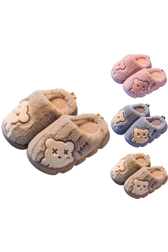 Cute Girls' Anime Fuzzy Slippers Lovely Soft Warm Winter House Slippers with Flat Sole Anti-slide Safe Slip-on Slipper Indoor Winter Fashion Footwear