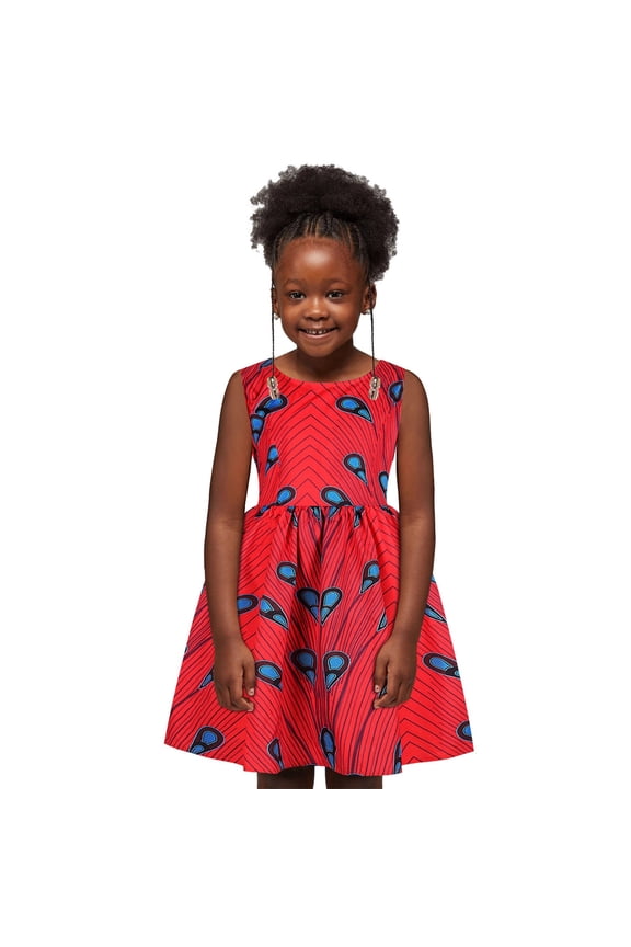Cute Girls Dresses African Dashiki Traditional Sleeveless Round Neck Ankara Kids Clothes Size 3-4 Years