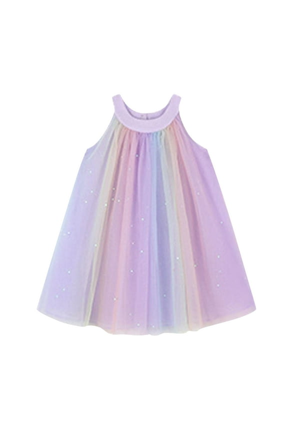 Cute Girls Dresses Gradient Patchwork Mesh Sleeveless Flowy Tulle Fashion Outfits Size 2-3 Years