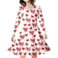 thumbnail image 1 of Cute Girls Dresses Long Sleeve Crew Neck Bow Print A-Line Casual Kids Clothes Size 8-9 Years, 1 of 5