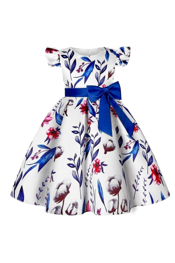 Cute Girls Dresses Spring Summer PrintRuffle Sleeveles Wednesday Gifts Party Ball Gown Dress Size 3-4 Years