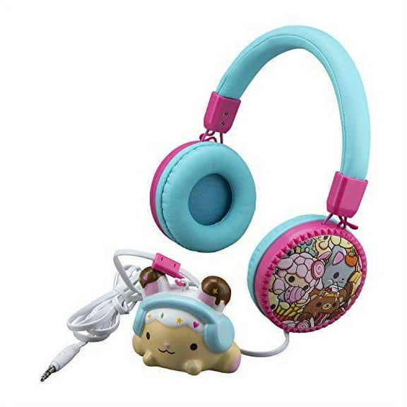 Cute Girls Fashion Wired Headphones with Built in Microphone and Squishy Toy Bunny for Stress Relief Clips to Headphone Wire