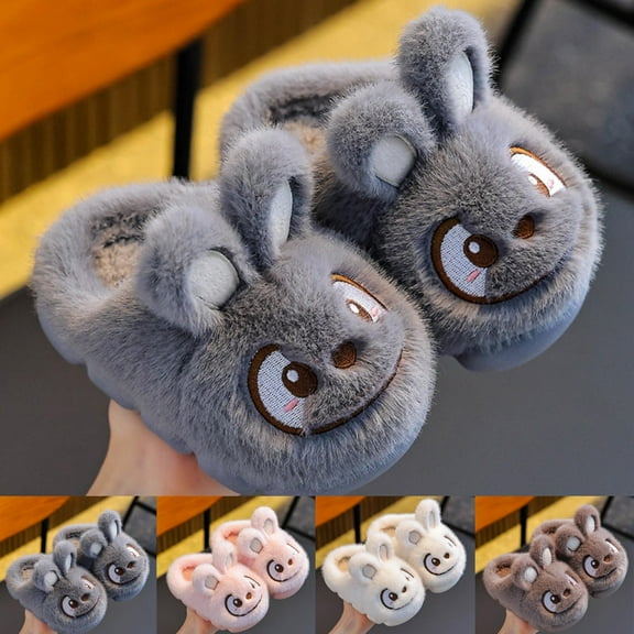 Cute Girls' Fuzzy Slippers Lovely Anime Soft Anti-slide Safe Slip-on Slipper Warm Winter House Slippers with Flat Sole Indoor Winter Fashion Footwear