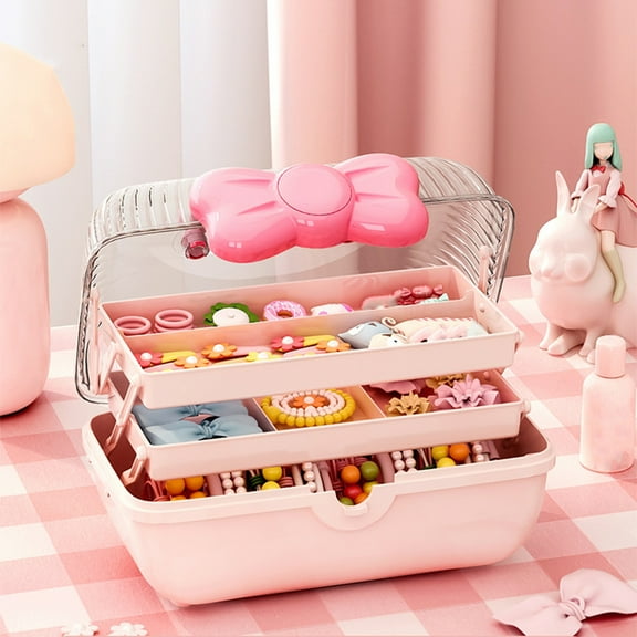 Cute Girls Hair Accessories Storage Bin Organizer Box Jewelry Box Plastic Hair Ties Hair Clips Container Headbands Organizer Gift For Girls