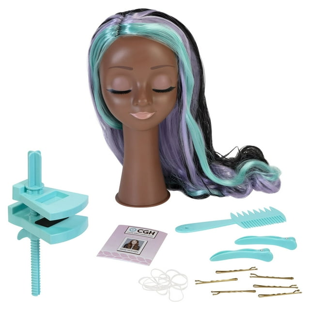 Cute Girls Hairstyles! Wig with Styling Head Doll Playset, 21 Pieces