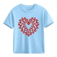 thumbnail image 1 of Cute Girls Heart Print Cotton T-Shirt | Kids Valentine's Day Short Sleeve Top | Blue Graphic Crewneck Tee,Size 7 T, 1 of 9