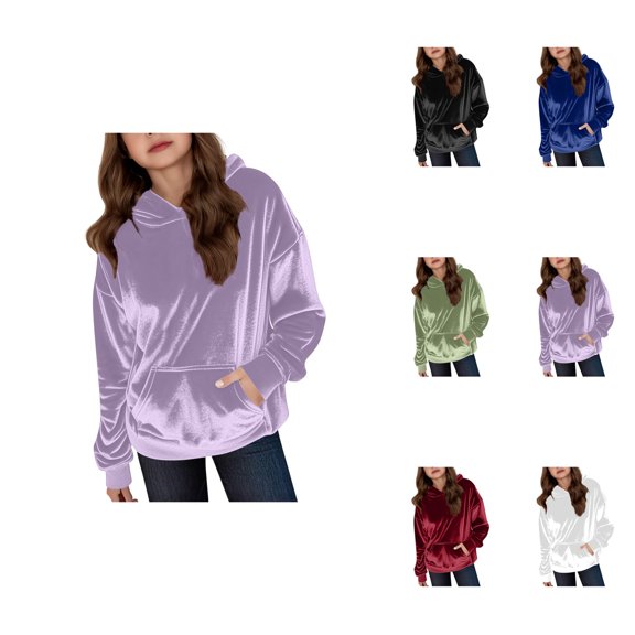 Cute Girls Long Sleeve Soft Velvet Hoodie Pullover, Trendy Oversized Sweatshirt Top for Teen Girls, Winter Preppy Kids Clothes – Soft Comfortable Tween Fashion Top
