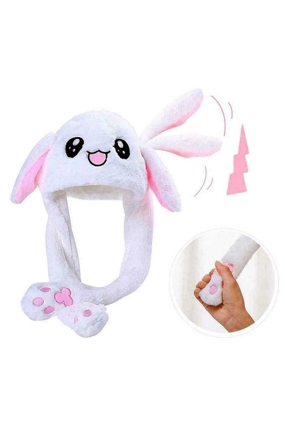 Cute Girls Rabbit Ear Dancing Up & Down LED Hat, Funny Bunny Ears Flap Moving Jumping Cap Warm Hat