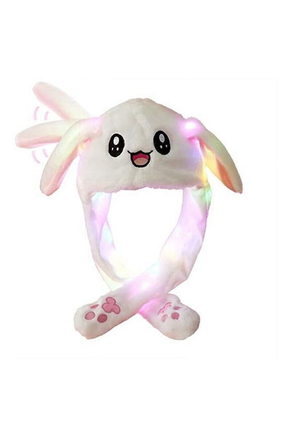 Cute Girls Rabbit Ear Dancing Up & Down LED Hat, Funny Bunny Ears Flap Moving Jumping Cap Warm Hat