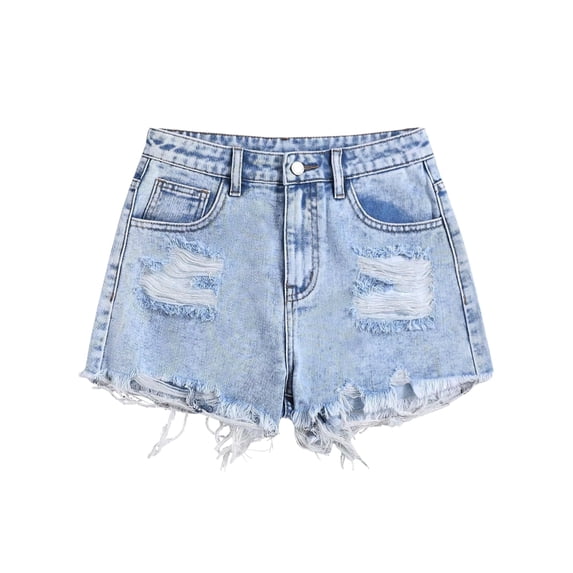 Girls' Denim Shorts Collection – Bow Embroidered / Distressed Ripped / Allover Bow Print High Waisted Denim Shorts for Kids Summer Casual Wear