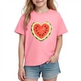 thumbnail image 1 of Cute Girls Watermelon T-Shirt Fruit Print Heart 100% Cotton Short Sleeve Graphic Tee, Pink,Size 3 T, 1 of 9