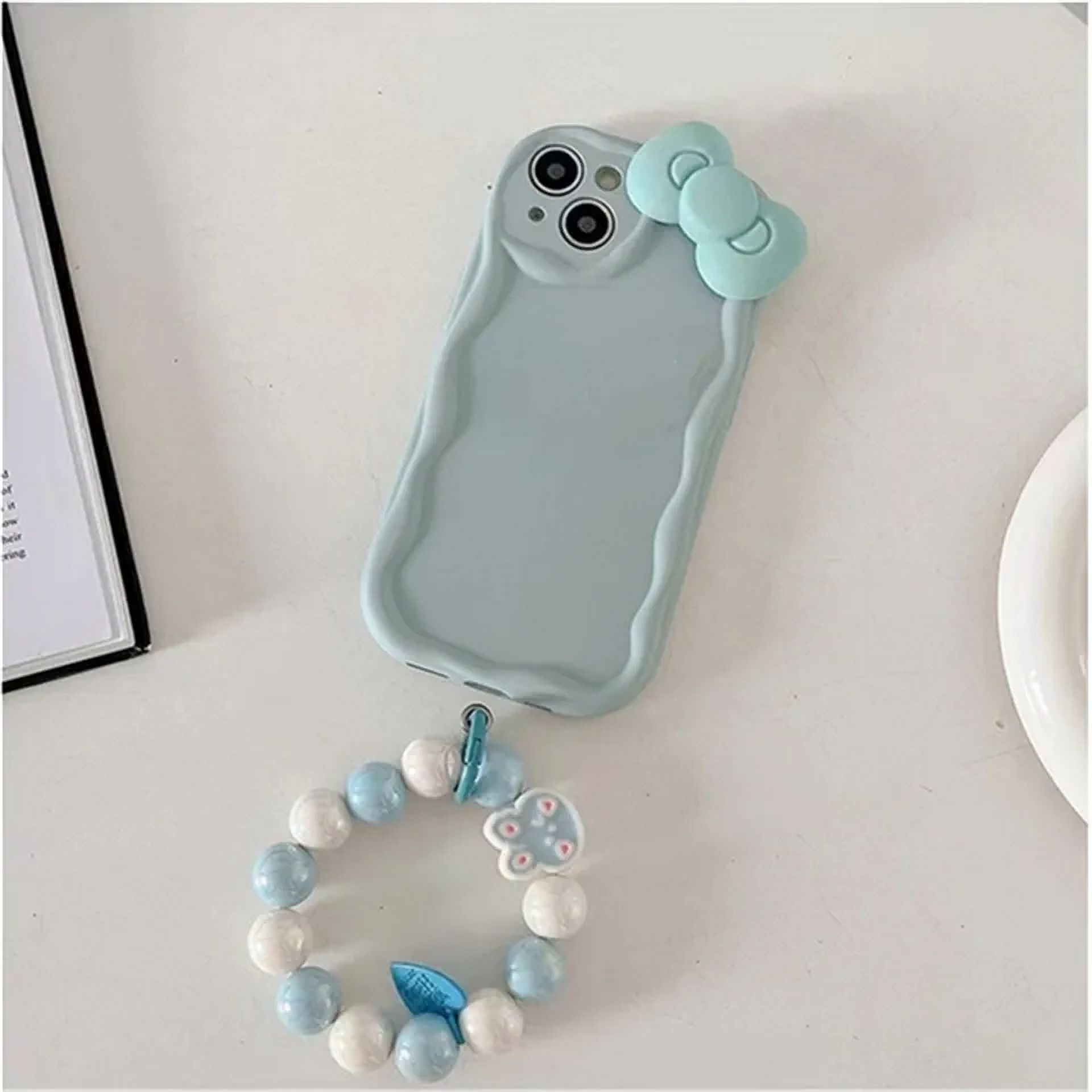 Cute Girly 3D Pink Bow Flower Hanging Round Bracelet Phone Case for