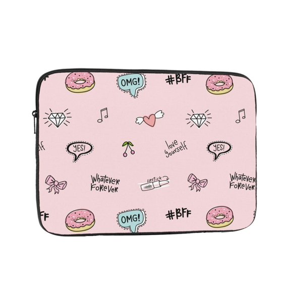 Cute Girly Cartoon Drawing Elements Pink 15 inch Portable Laptop Sleeve Compatible with MacBook Air Notebook Computer Case for Men Women College School Students
