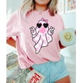thumbnail image 1 of Cute Girly Ghost Blowing Bubble T-shirt, Cute Ghost T-shirt, Retro Checkered Ghost Bow T-shirt, Cute Pink Ghost T-shirt, On Wednesday We Wear Pink., 1 of 5