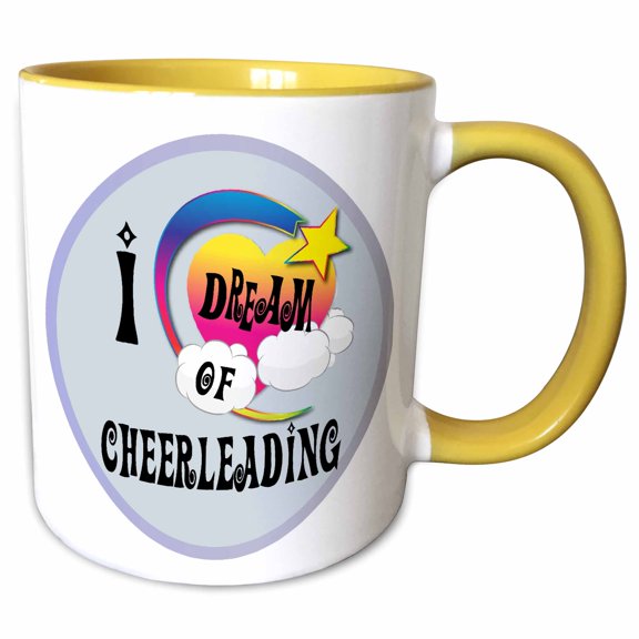 3drose, Cute Girly Heart Star Clouds I Dream of Cheerleading, 15oz Two-tone Yellow Mug