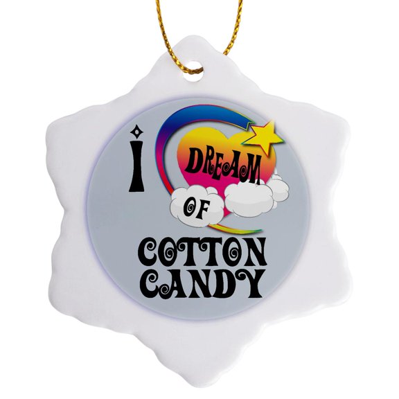 3drose, Cute Girly Heart Star Clouds I Dream of Cotton Candy, 3 inch Snowflake Porcelain Ornament
