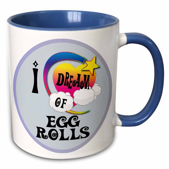 3drose, Cute Girly Heart Star Clouds I Dream of Egg Rolls, 15oz Two-tone Blue Mug