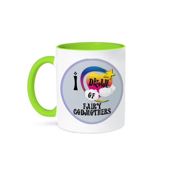 3dRose, Cute Girly Heart Star Clouds I Dream Of Fairy Godmothers, 15oz Two-Tone Green Mug