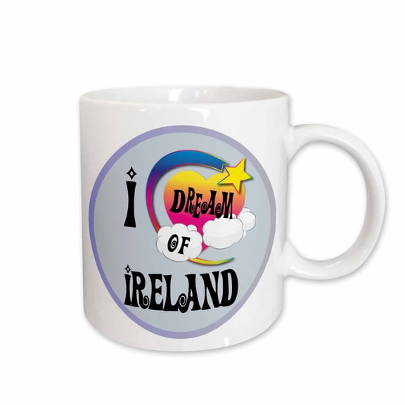 3drose, Cute Girly Heart Star Clouds I Dream of Ireland, 11oz Mug
