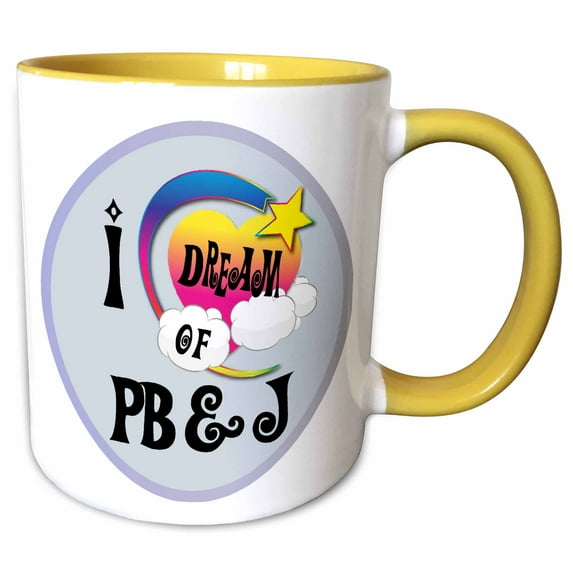 3drose, Cute Girly Heart Star Clouds I Dream of Peanut Butter Jelly, 11oz Two-tone Yellow Mug