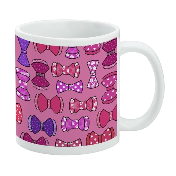 Cute Girly Pink and Purple Bows Pattern White Mug