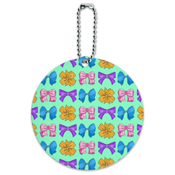 Cute Girly Ribbon Bows Set Round Luggage ID Tag Card Suitcase Carry-On