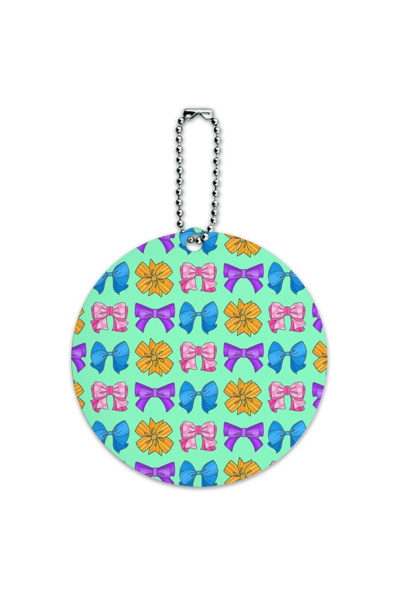 Cute Girly Ribbon Bows Set Round Luggage ID Tag Card Suitcase Carry-On