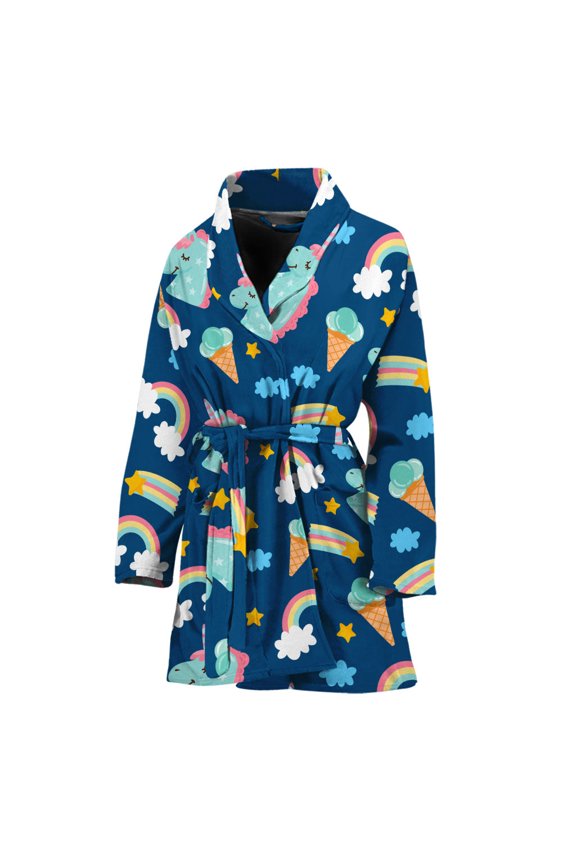 Cute Girly Unicorn Pattern Women Bathrobe One Size Univeral Fits Fashion Lightweight Plush Fleece Long Robe For Women