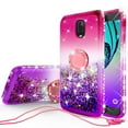 thumbnail image 1 of Cute Glitter Bling Diamond Bumper Ring Stand Phone Case for Tracfone/StraightTalk Samsung Galaxy J3 Orbit (S367VL) Case, Clear Kickstand Case Girls Women - Hot Pink/Purple, 1 of 5
