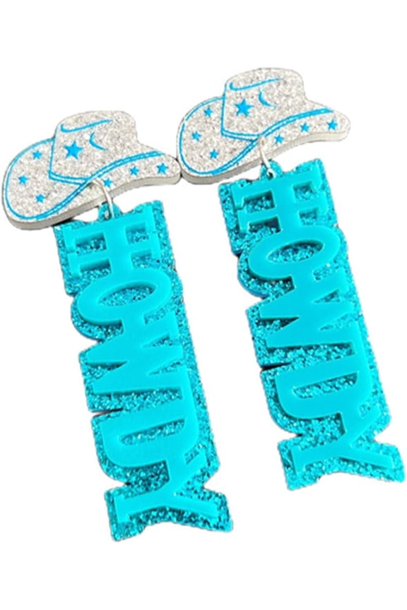 Cute Glitter HOWDY Acrylic Western Cowgirl Cowboy Drop Dangle Lightweight Earrings Country Concert Rodeo Disco Party Boho Southern Jewelry for Women