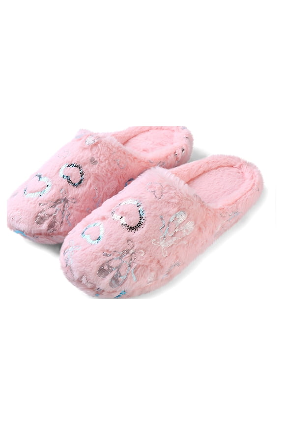Cute Glitter Hearts Women's Slippers for Daily Use, Comfortable Cushioned Fun to Wear, Non-slip Rubber Textured Sole (Pink-8)