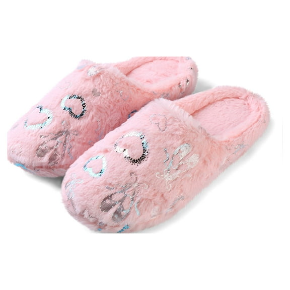 Cute Glitter Hearts Women's Slippers for Daily Use, Comfortable Cushioned Fun to Wear, Non-slip Rubber Textured Sole (Pink-9)